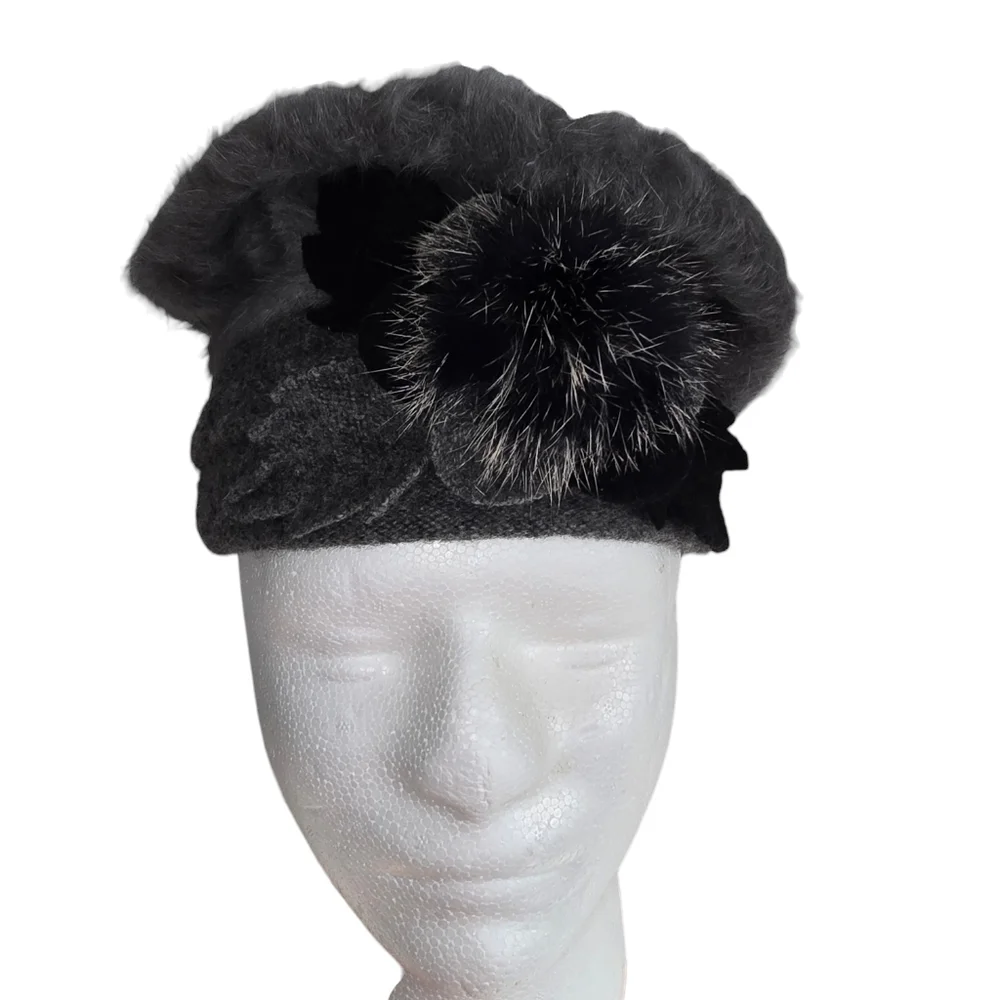 50% Angora 30% Wool 20% Acrylic‎ Gray/Black Women’s Hat